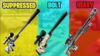 SUPPRESSED vs BOLT vs HEAVY - Which Sniper is the Best in Fortnite Battle Royale