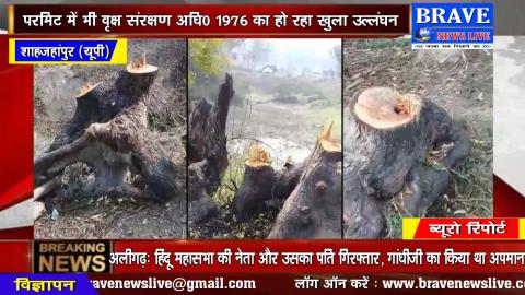 BRAVE NEWS LIVE TV | #Shahjahanpur में वन विभाग की मिली भगत से किया जा रहे हरियाली का सफाया] धड़ल्ले से काटे जा रहे हरेभरे पेड़
