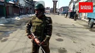Visuals of restrictions and shutdown at Lalchowk on 6th Death Anniversary of Afzal Guru.