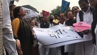 Congress President Rahul Gandhi along with senior party leaders protest on Rafale Scam