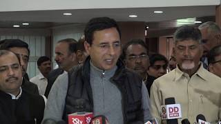 Randeep Singh Surjewala addresses media after the opposition party meet