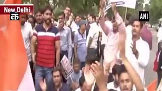 भारतीय युवा कांग्रेस ने रेप के आरोपी केंद्रीय मंत्री के खिलाफ किया विरोध प्रदर्शन