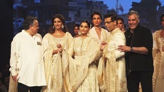 Sonam Kapoor Karan Johar And Shweta Bachchan At Abu Jani-Sandeep Khosla's Fashion Show