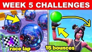 (LIVE) Fortnite Season 8 Week 5 Challenges! 15 bounces Bouncy Ball toy, Complete a lap of the Race