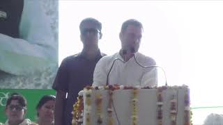 Congress President Rahul Gandhi addresses a gathering in Kurukshetra, Haryana