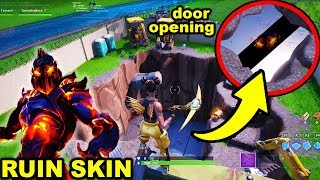 fortnite loot lake door opening discovery skin revealed live ruin skin dig site event - ruins key location fortnite