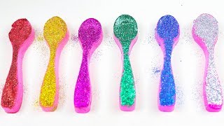 How To Make Colorful Glitter Slime Spoon - Fun Learning Pretend Play Video for Kids.