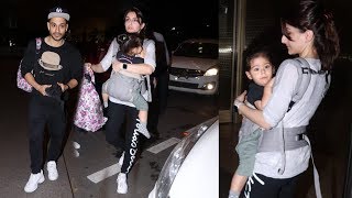 Kunal Khemu And Soha Ali Khan With Daughter Inaaya Leave For London , Spotted At Mumbai Airport