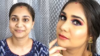 WEDDING GUEST/FESTIVE MAKEUP 2019 | RED & BLUE EYE MAKEUP | BEST DAY & NIGHT CREAM | NIDHI KATYAR