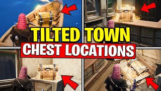 SEARCH CHESTS AT TILTED - ALL CHEST LOCATIONS (TILTED TOWN)! SPRAY AND PRAY CHALLENGES FORTNITE