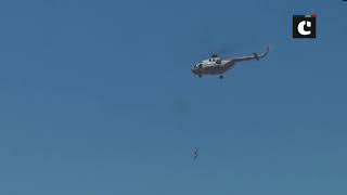 J-K: IAF chopper rescues 2 persons stuck near an under construction bridge in Jammu