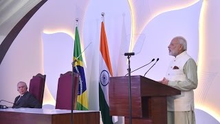 PM Modi Speech at Exchange of Agreements & Press Statement with President of Brazil Mr. Michel Temer