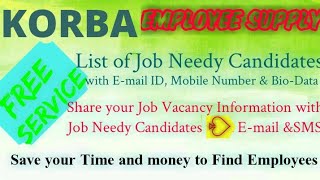 KORBA   EMPLOYEE SUPPLY   ! Post your Job Vacancy ! Recruitment Advertisement ! Job Information