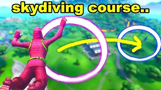COMPLETE THE SKYDIVING COURSE OVER DUSTY DEPOT AFTER JUMPING FROM THE BATTLE BUS FORTNITE