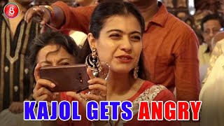 Kajol gets angry on photographers at a Durga Pandal