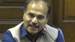 Adhiranjan Chaudhary addresses media in Parliament House on the Electoral Bonds Scam