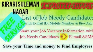 KIRARI SULEMAN NAGAR      EMPLOYEE SUPPLY   ! Post your Job Vacancy ! Recruitment Advertisement ! Jo