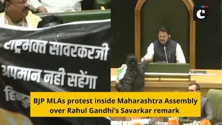 BJP MLAs protest inside Maharashtra Assembly over Rahul Gandhi’s Savarkar remark