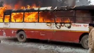 Anti-CAA stir: Bus set ablaze by protesters in UP's Sambhal