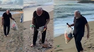 PM Narendra Modi Collects Trash At Mamallapuram Beach