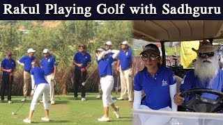 Rakul Preet Singh Playing Golf With Sadhguru And Ajit Agarkar