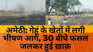 अमेठी: गेहूं के खेतों में लगी भीषण आग, 30 बीघे फसल जलकर हुई ख़ाक़