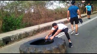Amazing | 130kg JCB tyre pulled for 7km+ to create awareness on fitness!