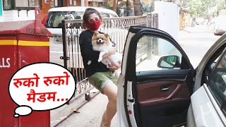 Raveena Tandon With Her Pet Dog Snapped At Clinic Bandra