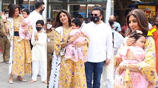 Shilpa Shetty Daughter Samisha Shetty First Time Public Appearance Outside Temple