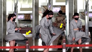 Urvashi rautela embarrassing moment at mumbai airport. faced sudden wind OOPS moment