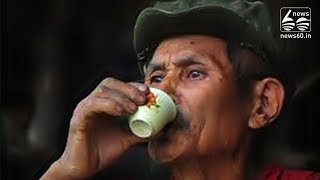 chinese Man drinking Petrol and Gasoline as medicine