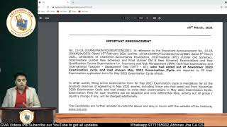 ICAI 16 March 2021 Announcement for May 21 Exam II CA Latest News II