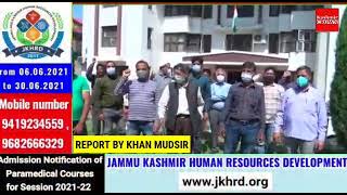 JKPCC Union staged protest at head office Srinagar Demands release pending wages.