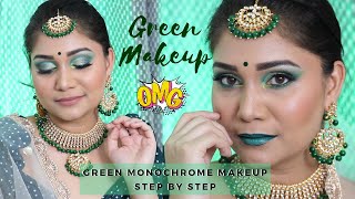 Green Monochromatic Makeup | Green Eyeshadow Makeup | Green Makeup Challenge | Nidhi Katiyar
