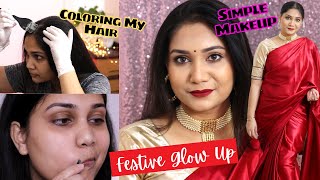 How I Cover my Grey Hair at Home & Get ready for Festivals / Nidhi Katiyar
