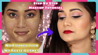 Step by Step Easy Wedding Guest Makeup Without Foundation & Eyelashes / Nidhi Katiyar