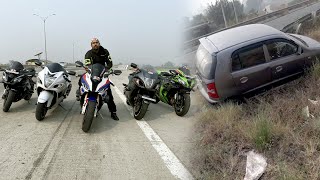 Accident while Drag Race of Superbikes In Delhi ????