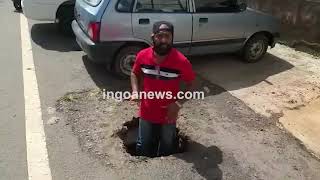 Margao becomes 'City of Holes!' Portion of road caves in at two different places