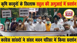 कृषि कानूनों के खिलाफ Rahul की अगुआई में कांग्रेस सांसदों ने संसद भवन परिसर में किया प्रदर्शन