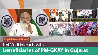 PM Modi interacts with beneficiaries of PM-GKAY in Gujarat | English Translation | PMO