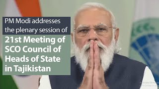 PM Modi addresses the plenary session of 21st Meeting of SCO Council of Heads of State in Tajikistan