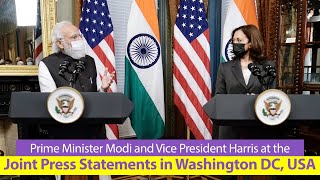 Prime Minister Modi and Vice President Harris at Joint Press Statements in Washington DC, USA | PMO