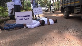 Congress workers arrested for protesting by sleeping on potholed roads in Assnora!