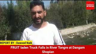 FRUIT laden Truck Falls in River Dongre at Dargam Shopian