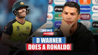 T20 WC: David Warner tries to pull off a Ronaldo with coke bottles at T20 WC post match conference