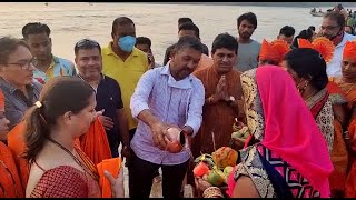 Minister Milind Naik celebrates Chatt Puja at Baina Beach