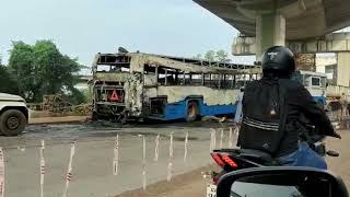 Kadamba bus reduced to ashes after catching fire