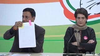 Congress Party Media Briefing by Smt Priyanka Gandhi Vadra and Randeep S Surjewala at AICC HQ.