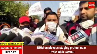 NHM employees staging protest near Press Club Jammu