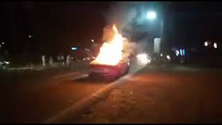 Ford Fiesta car coming from Margao catches fire near Fr. Agnel Ashram, Verna.